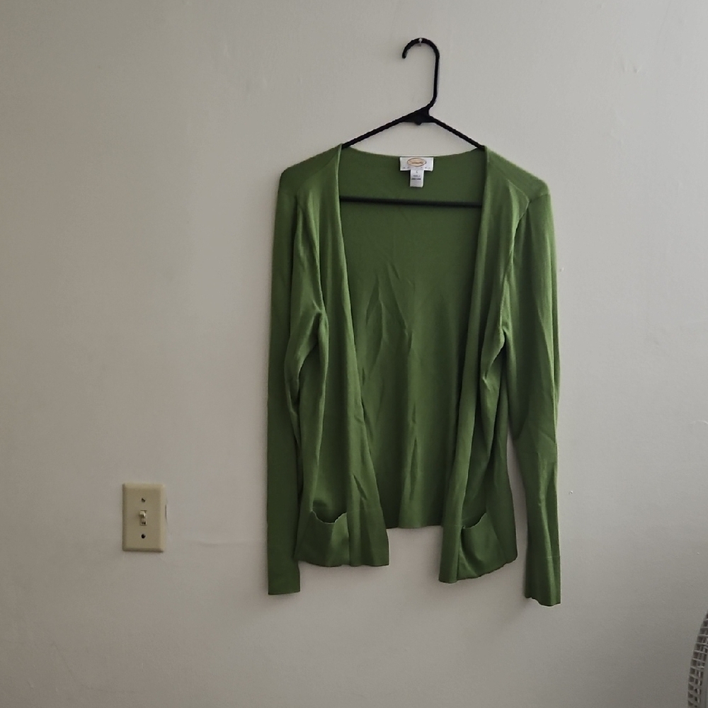 Talbots Olive Open‎ Front Cardigan